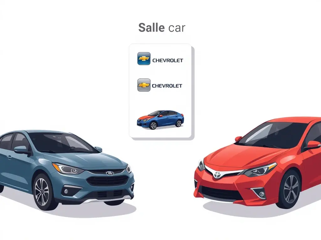 A detailed image of a filter dropdown menu for 'Make' in a car auction website, showcasing various car brands like Ford, Chevrolet, and Toyota with thumbnail images of cars from those brands.