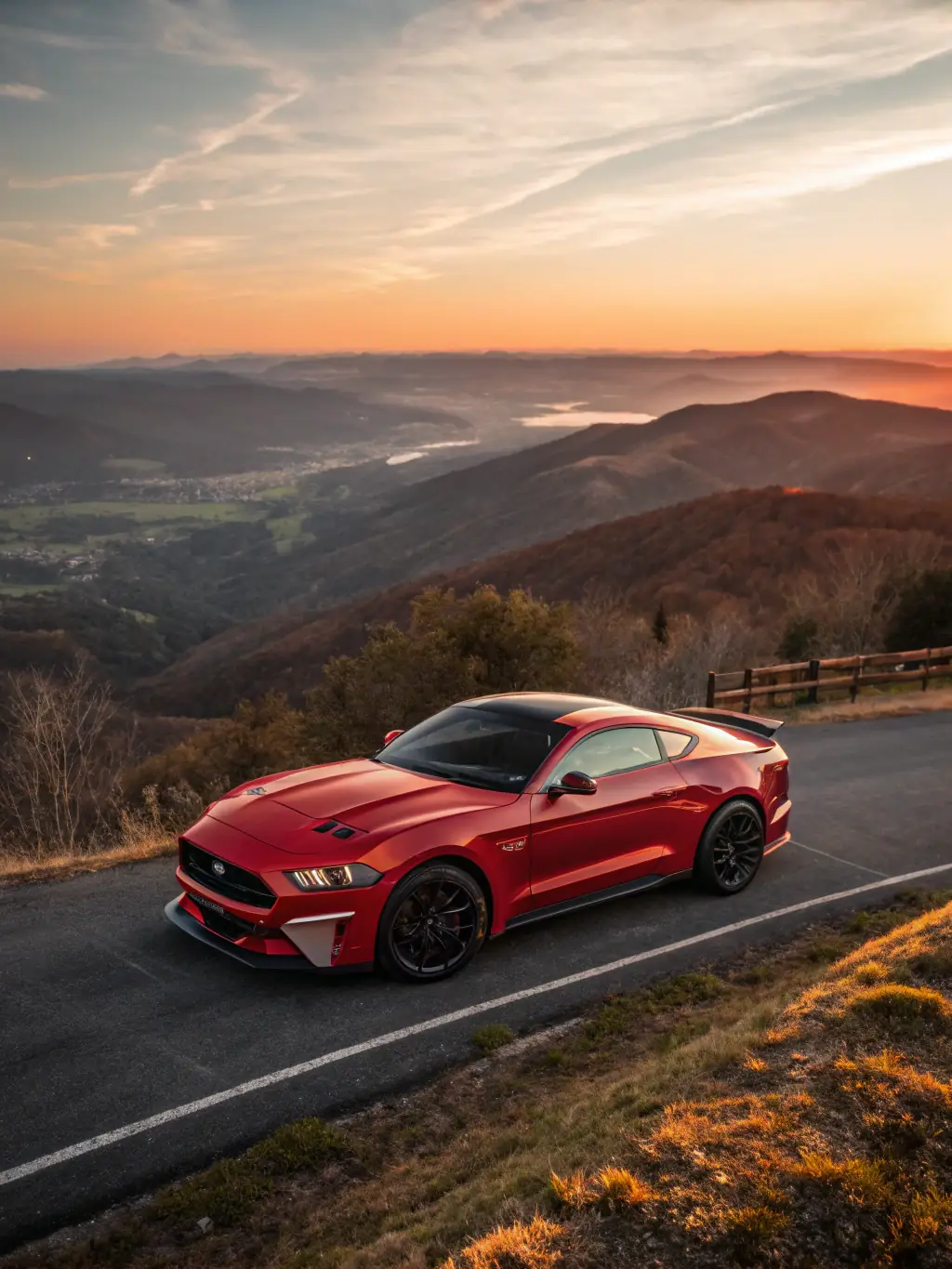 A high-quality photo of a 2018 Ford Mustang being auctioned in the USA, showcasing its sleek design and sporty features. The background shows a busy auction lot.